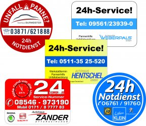 Individuelle Notdienstaufkleber - eckig oder rund - einseitig oder beidseitig bedruckt