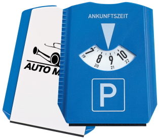 Sign-Line Werbeservice, CreativDesign „Duo“ Parkscheibe & Parktickethalter  Blau, Tampondruck 1-farbig Weiß